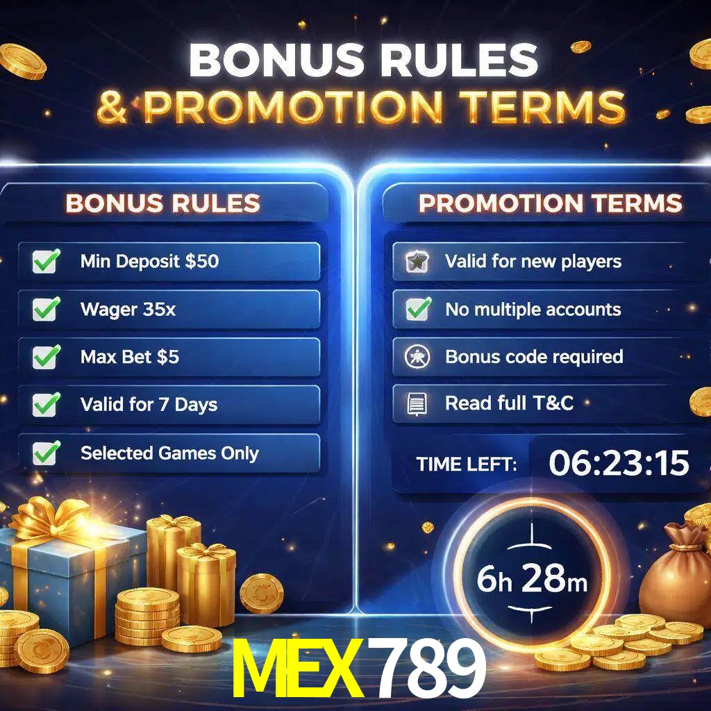 Reglas de promoción MEX789 y condiciones de bonos explicadas visualmente