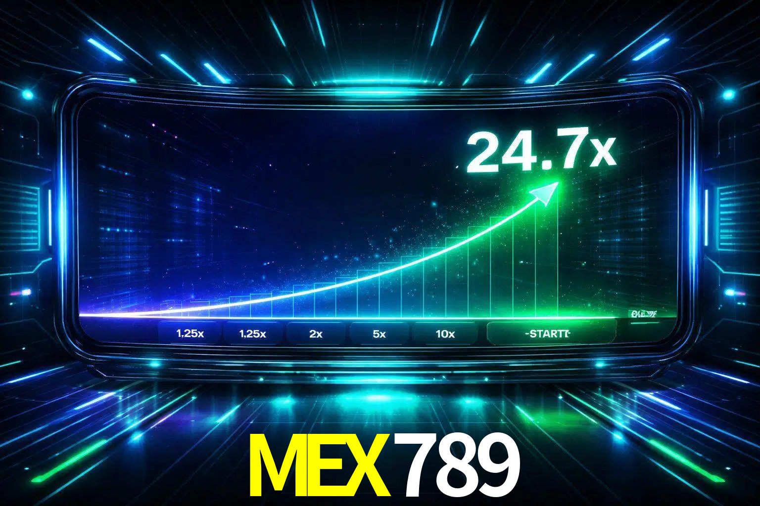 Una pantalla moderna de juego estilo crash con multiplicadores ascendentes, visuales de neón y una interfaz intensa enfocada en la acción.